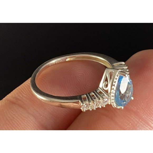 STS 925 Aquarmine CZ Cocktail Ring Size 8 Signed Chuck Clemency - Picture 3 of 7